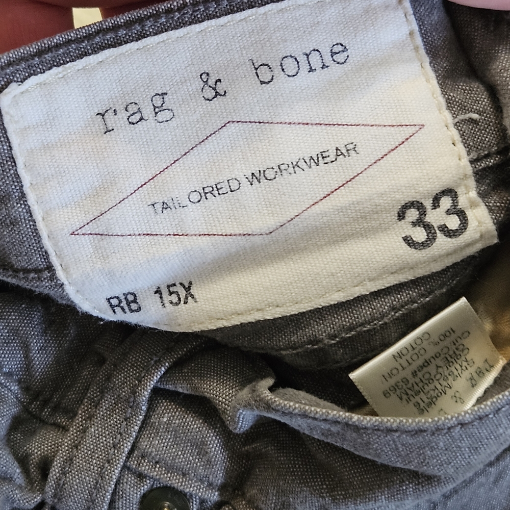 rag & bone Tailored Workwear Men’s Relaxed 100% Cotton Jeans Gray Chambray Sz.33